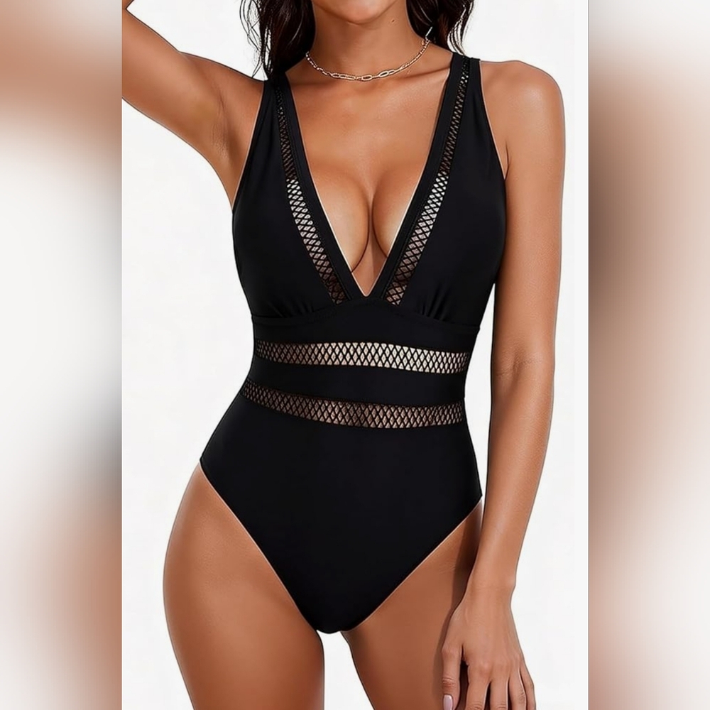 Women Sexy Deep V Neck One Pieces Swimsuit - XL (16)